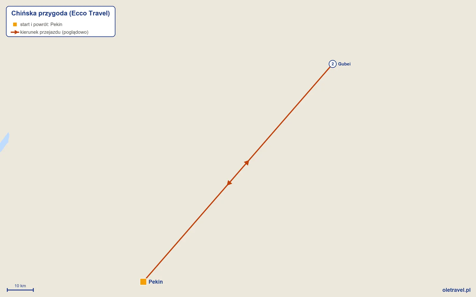 Mapa trasy wycieczki „Chińska przygoda” z Ecco Travel: Pekin – Gubei – Pekin