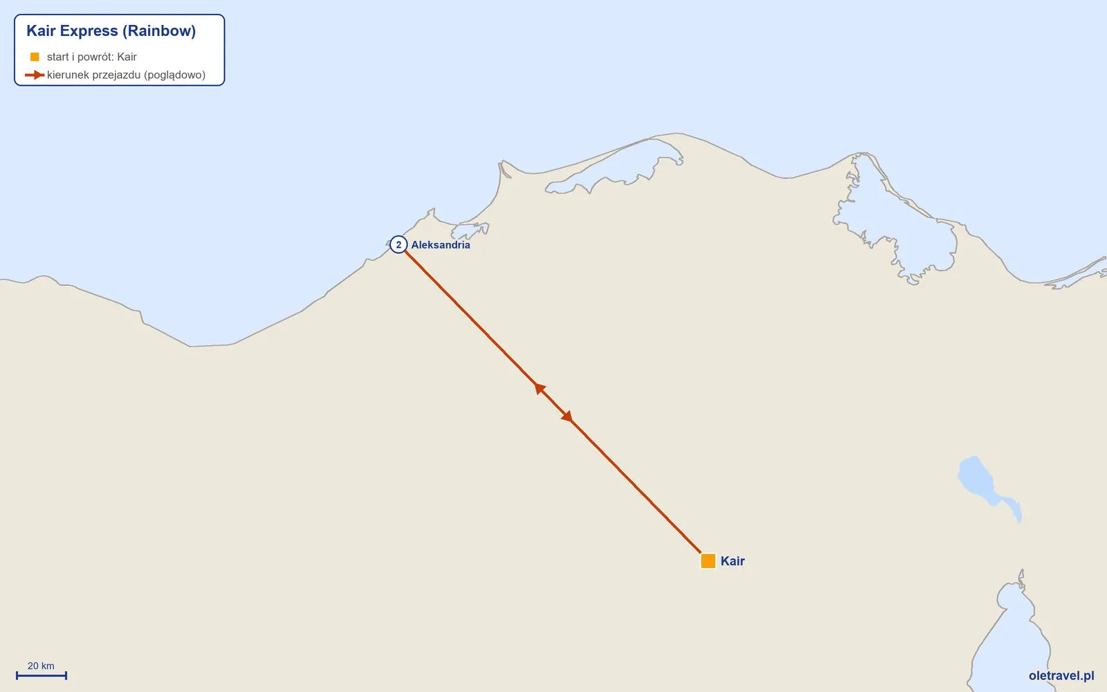 Mapa trasy wycieczki „Kair Express” z Rainbow: Kair – Aleksandria – Kair