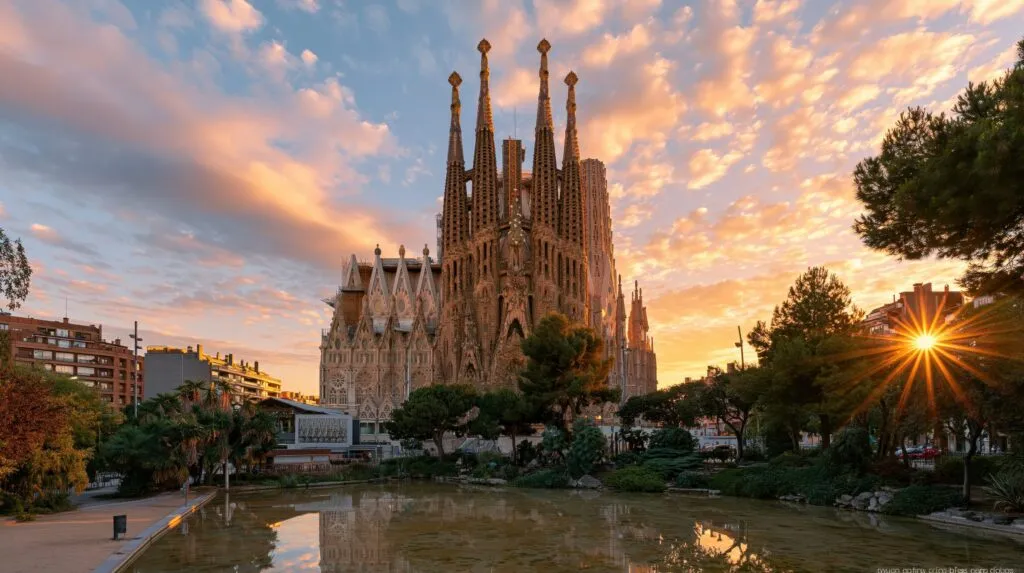 Sagrada Família w Barcelonie o zachodzie słońca