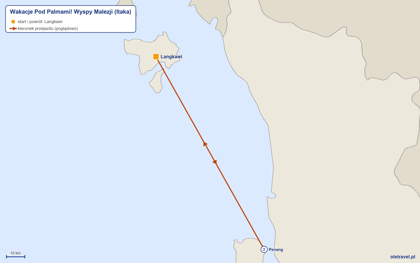 Mapa trasy wycieczki „Wakacje Pod Palmami! Wyspy Malezji” z Itaką: Langkawi – Penang – Langkawi
