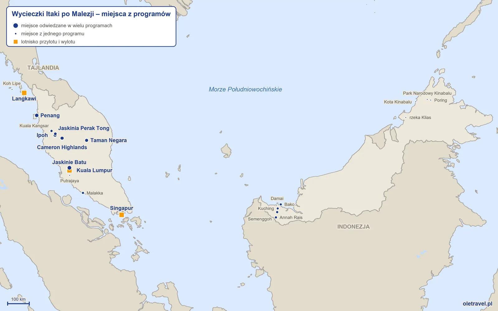 Mapa: Malezja z miejscami z programów wycieczek objazdowych Itaki