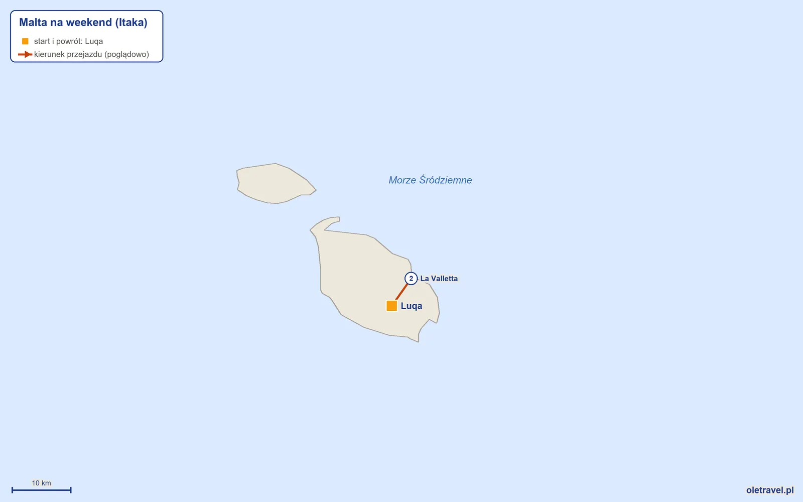Mapa trasy wycieczki „Malta na weekend” z Itaką: Luqa – La Valletta – Luqa