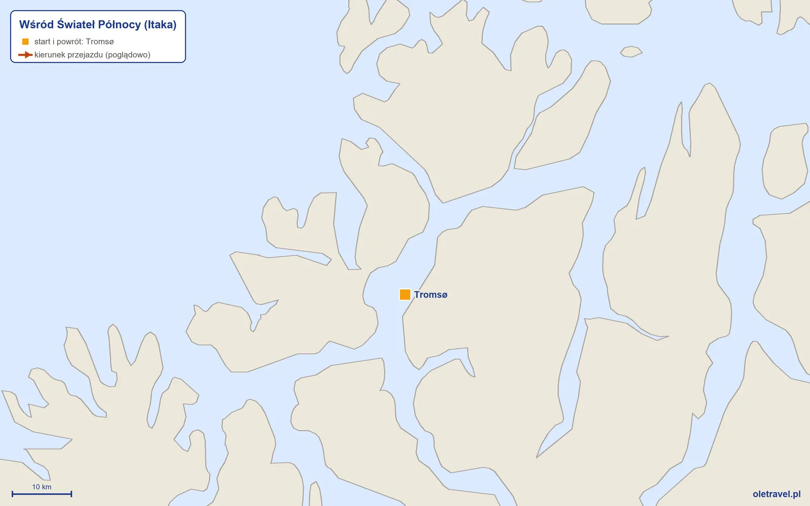 Mapa trasy wycieczki „Wśród Świateł Północy” z Itaką: Tromsø