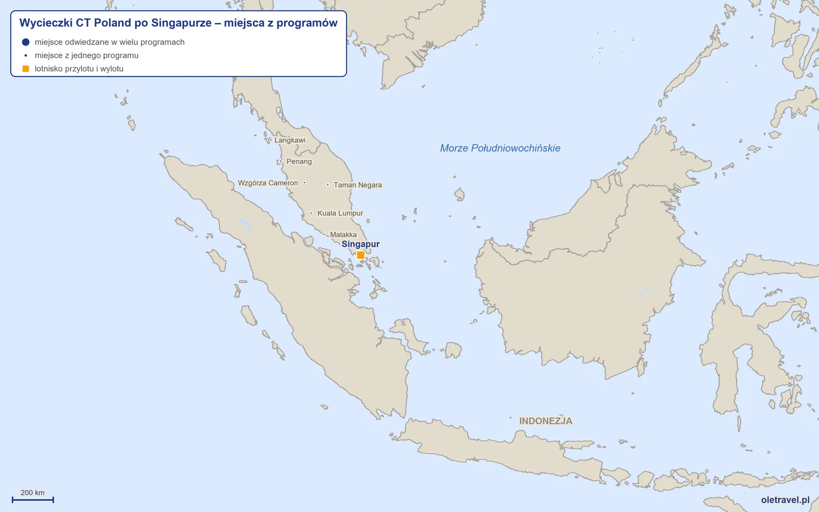 Mapa: Singapur z miejscami z programów wycieczek objazdowych CT Poland