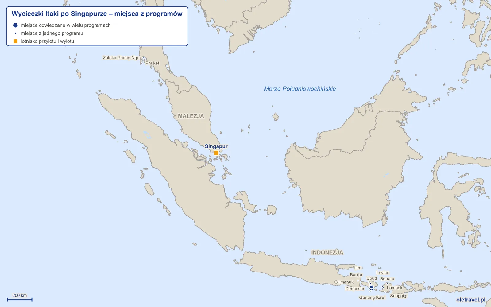 Mapa: Singapur z miejscami z programów wycieczek objazdowych Itaki