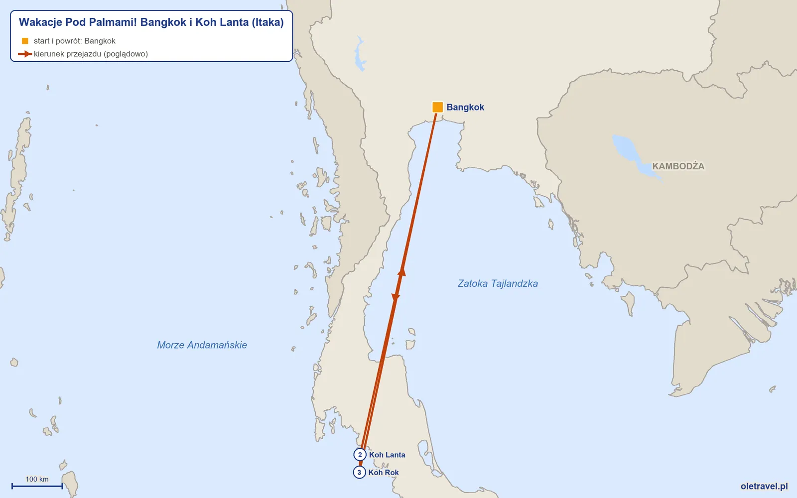 Mapa trasy wycieczki „Wakacje Pod Palmami! Bangkok i Koh Lanta” z Itaką: Bangkok – Koh Lanta – Koh Rok – Bangkok