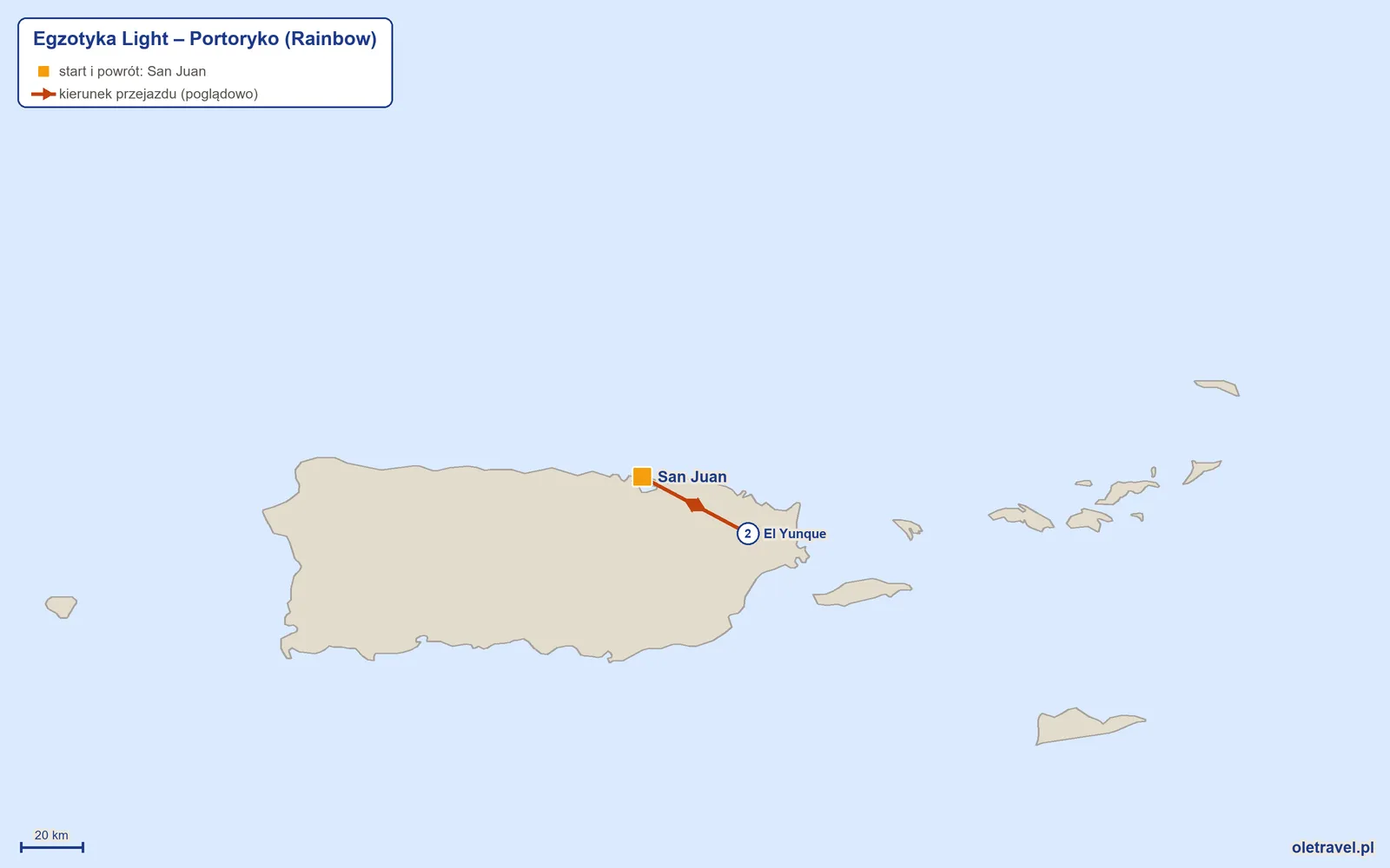 Mapa trasy wycieczki „Egzotyka Light – Portoryko” z Rainbow: San Juan – El Yunque – San Juan