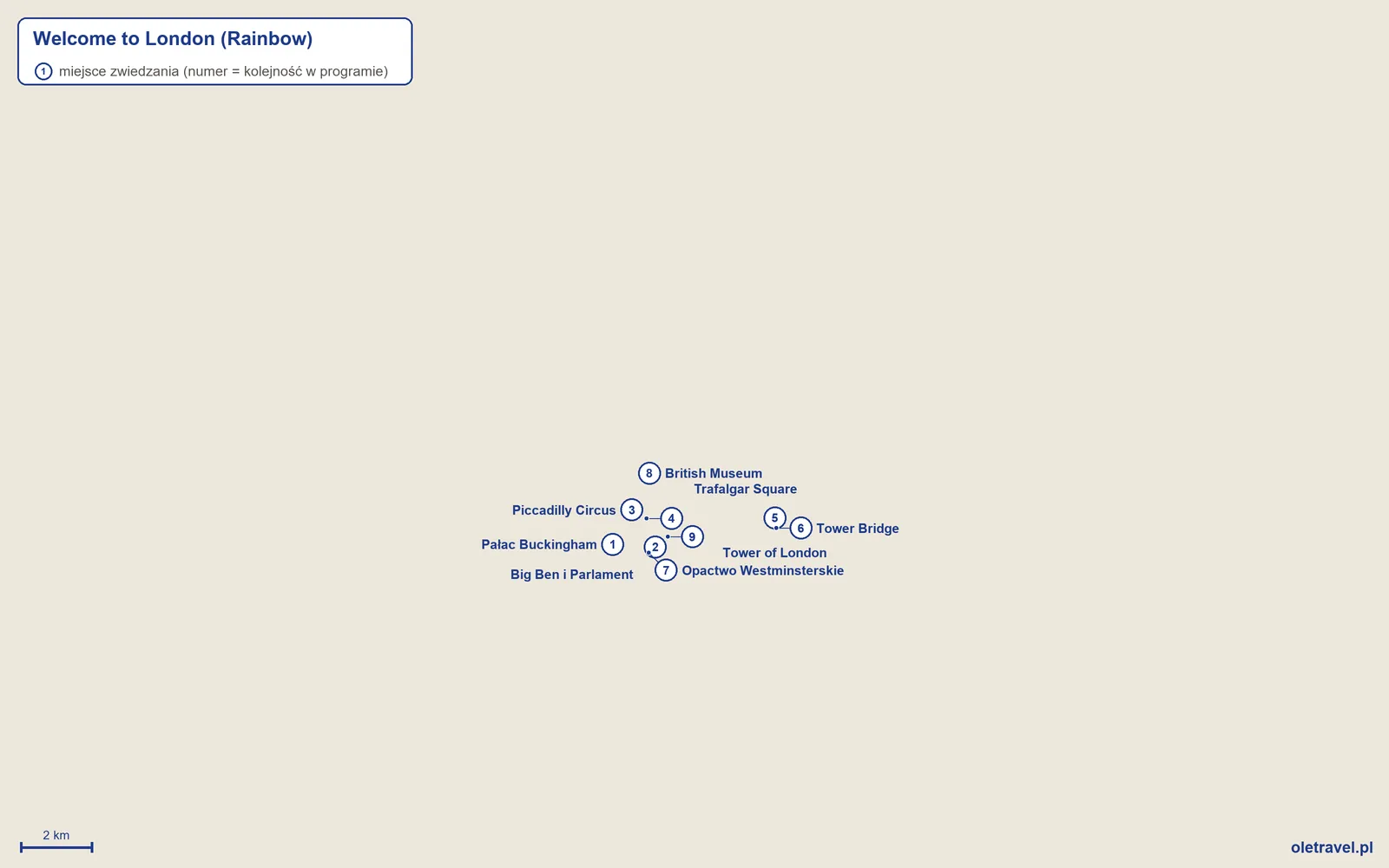 Mapa miejsc zwiedzanych na wycieczce „Welcome to London” z Rainbow