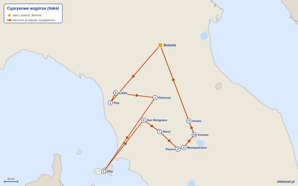 mapa trasy wycieczki Cyprysowe wzgórza z Itaką