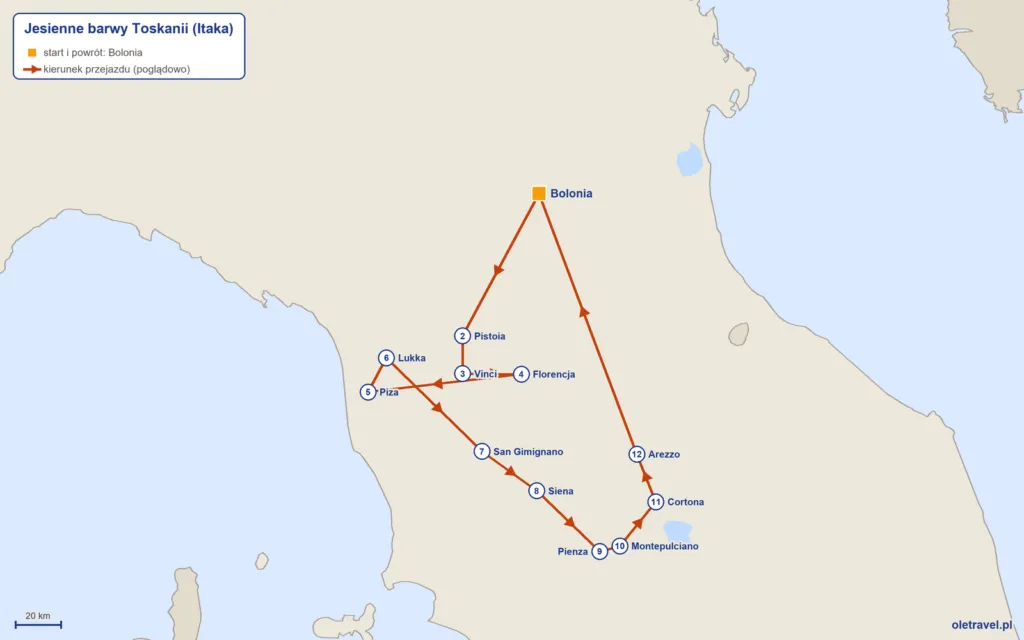 mapa trasy wycieczki Jesienne barwy Toskanii z Itaką