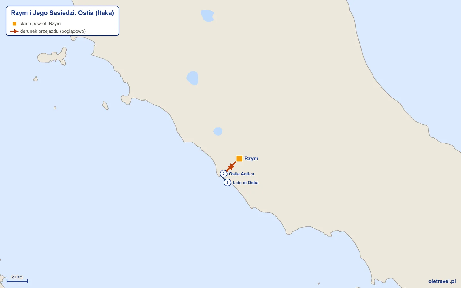 Mapa trasy wycieczki „Rzym i Jego Sąsiedzi. Ostia” z Itaką: Rzym – Ostia Antica – Lido di Ostia – Rzym